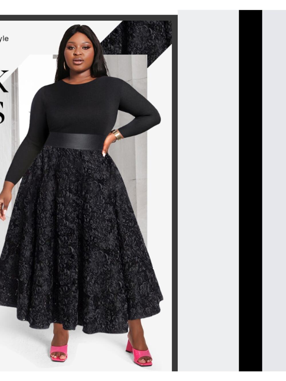 NWT Xpluswear Crewneck Long Sleeve Lace A Line Dress Black Size XXL